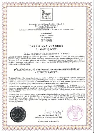 Certifikace výrobku - stěnové panely
